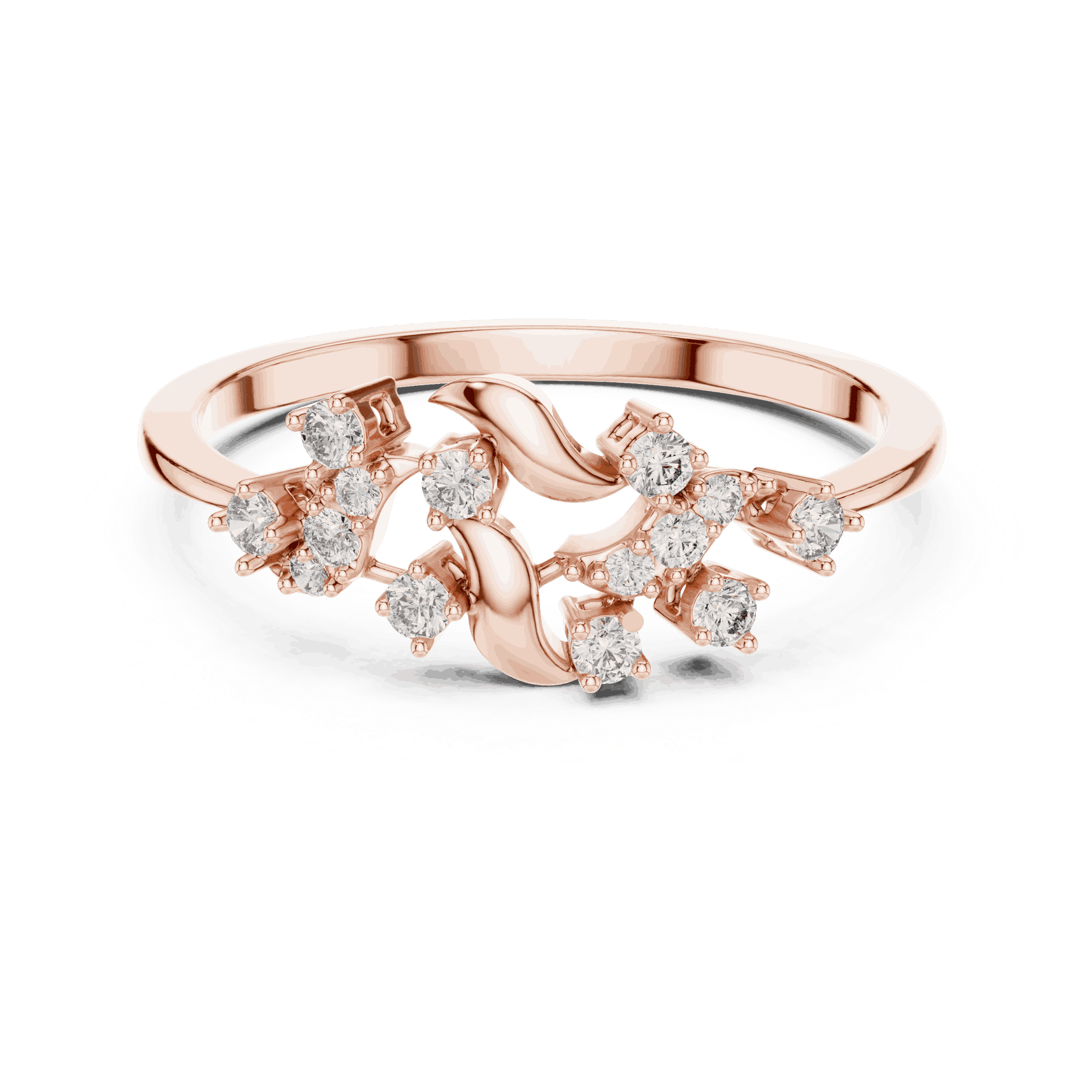 10K Rose Gold Diamond Ring featuring Floral Vine style with Polished finish for women - Perfect Gift for Her - Front View