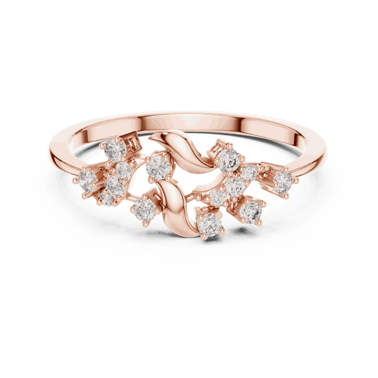 10K Rose Gold Diamond Ring featuring Floral Vine style with Polished finish for women - Perfect Gift for Her - Front View