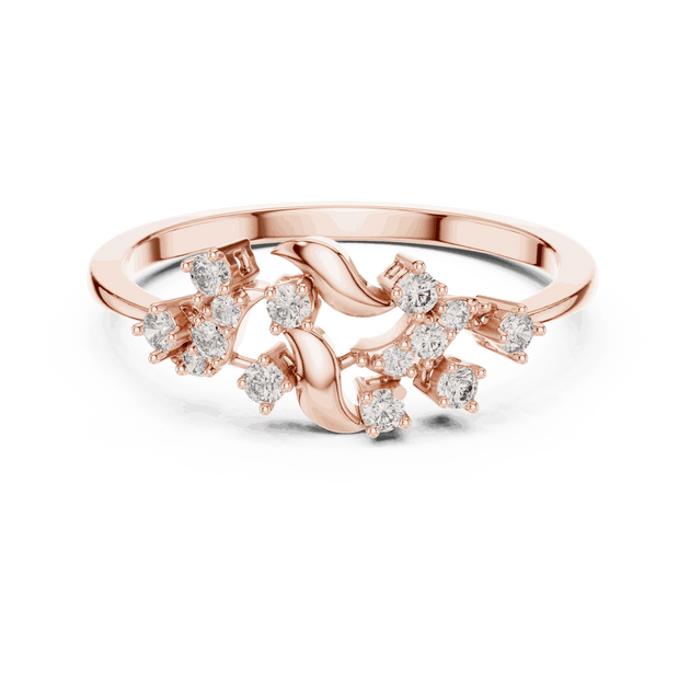 10K Rose Gold Diamond Ring featuring Floral Vine style with Polished finish for women - Perfect Gift for Her - Front View