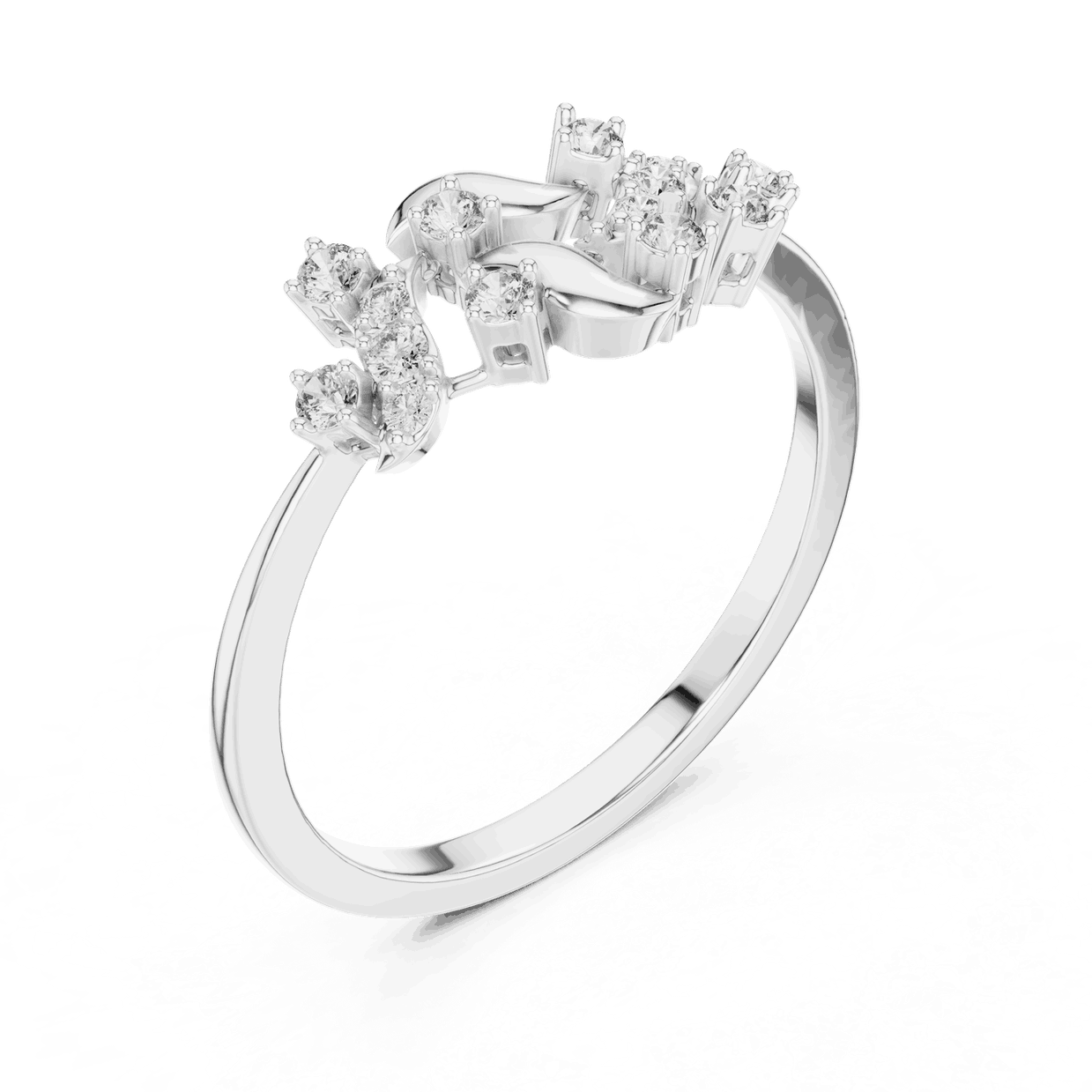 14K White Gold Diamond Ring featuring Floral Vine style with Polished finish for women - Perfect Gift for Her - Angled View 2