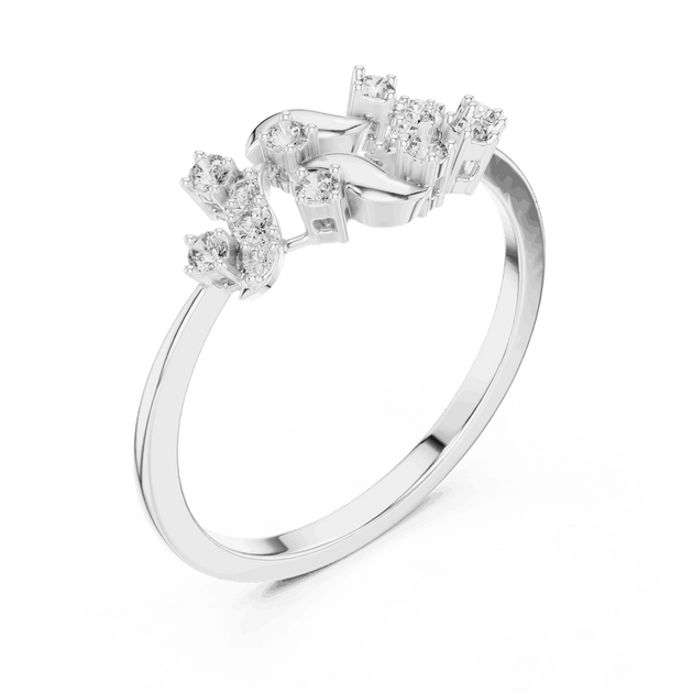 14K White Gold Diamond Ring featuring Floral Vine style with Polished finish for women - Perfect Gift for Her - Angled View 2