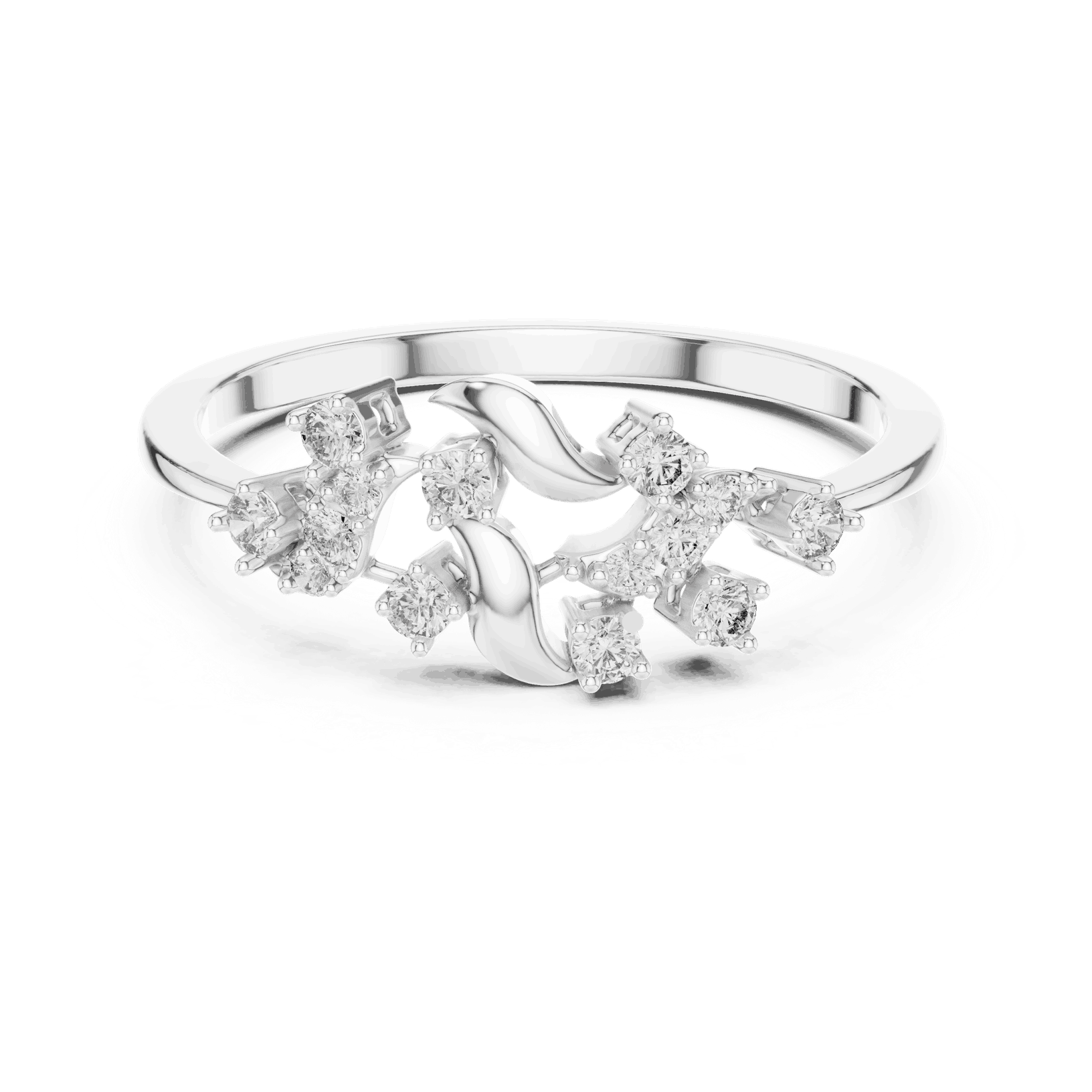 14K White Gold Diamond Ring featuring Floral Vine style with Polished finish for women - Perfect Gift for Her - Front View