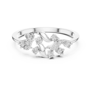 14K White Gold Diamond Ring featuring Floral Vine style with Polished finish for women - Perfect Gift for Her - Front View