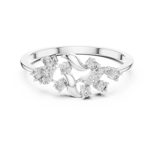 14K White Gold Diamond Ring featuring Floral Vine style with Polished finish for women - Perfect Gift for Her - Front View