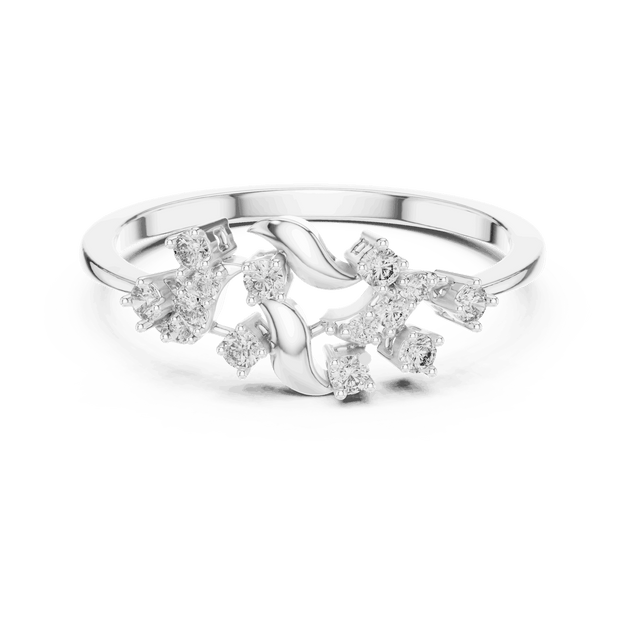 14K White Gold Diamond Ring featuring Floral Vine style with Polished finish for women - Perfect Gift for Her - Front View