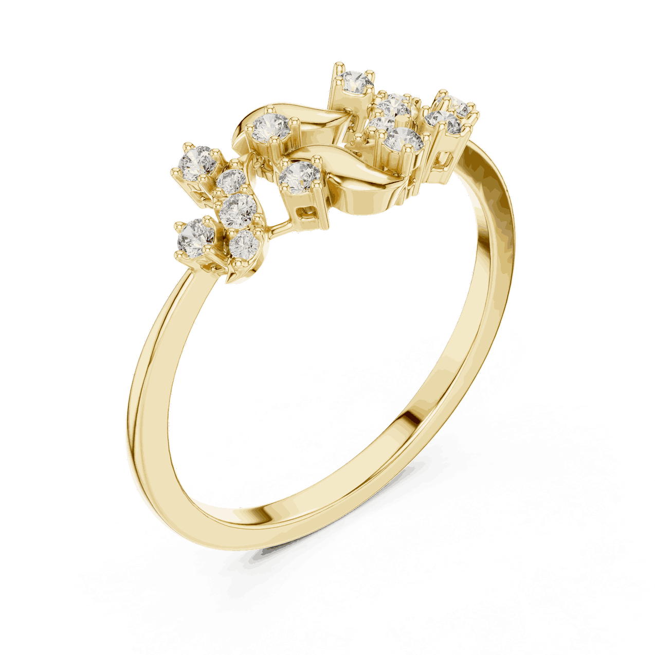 18K Yellow Gold Diamond Ring featuring Floral Vine style with Polished finish for women - Perfect Gift for Her - Angled View 2