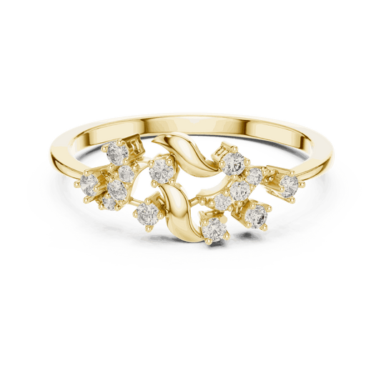 18K Yellow Gold Diamond Ring featuring Floral Vine style with Polished finish for women - Perfect Gift for Her - Front View