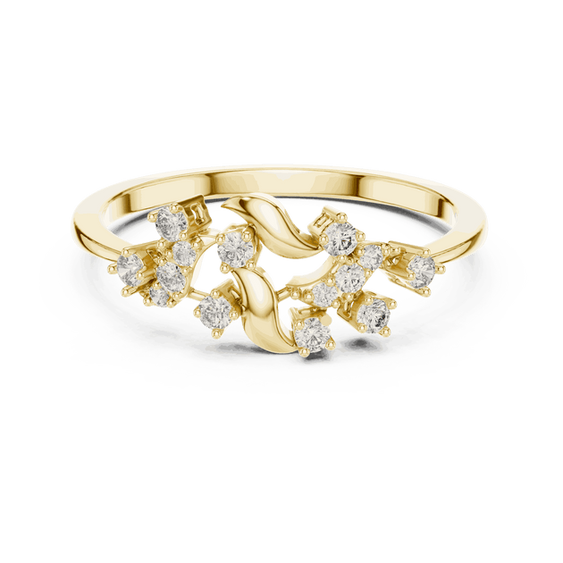 18K Yellow Gold Diamond Ring featuring Floral Vine style with Polished finish for women - Perfect Gift for Her - Front View