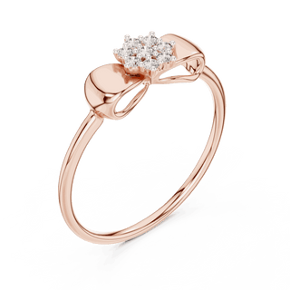 14K Rose Gold Diamond Ring featuring Flower Cluster Bow Knot style with Polished finish for women - Perfect Gift for Her - Angled View