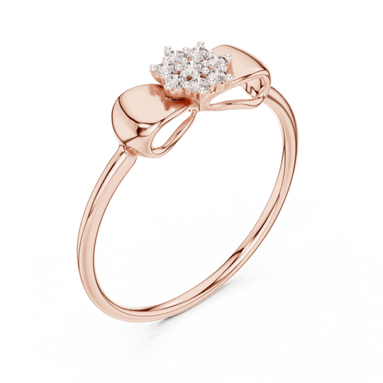14K Rose Gold Diamond Ring featuring Flower Cluster Bow Knot style with Polished finish for women - Perfect Gift for Her - Angled View