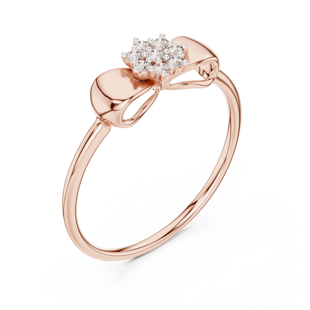 14K Rose Gold Diamond Ring featuring Flower Cluster Bow Knot style with Polished finish for women - Perfect Gift for Her - Angled View