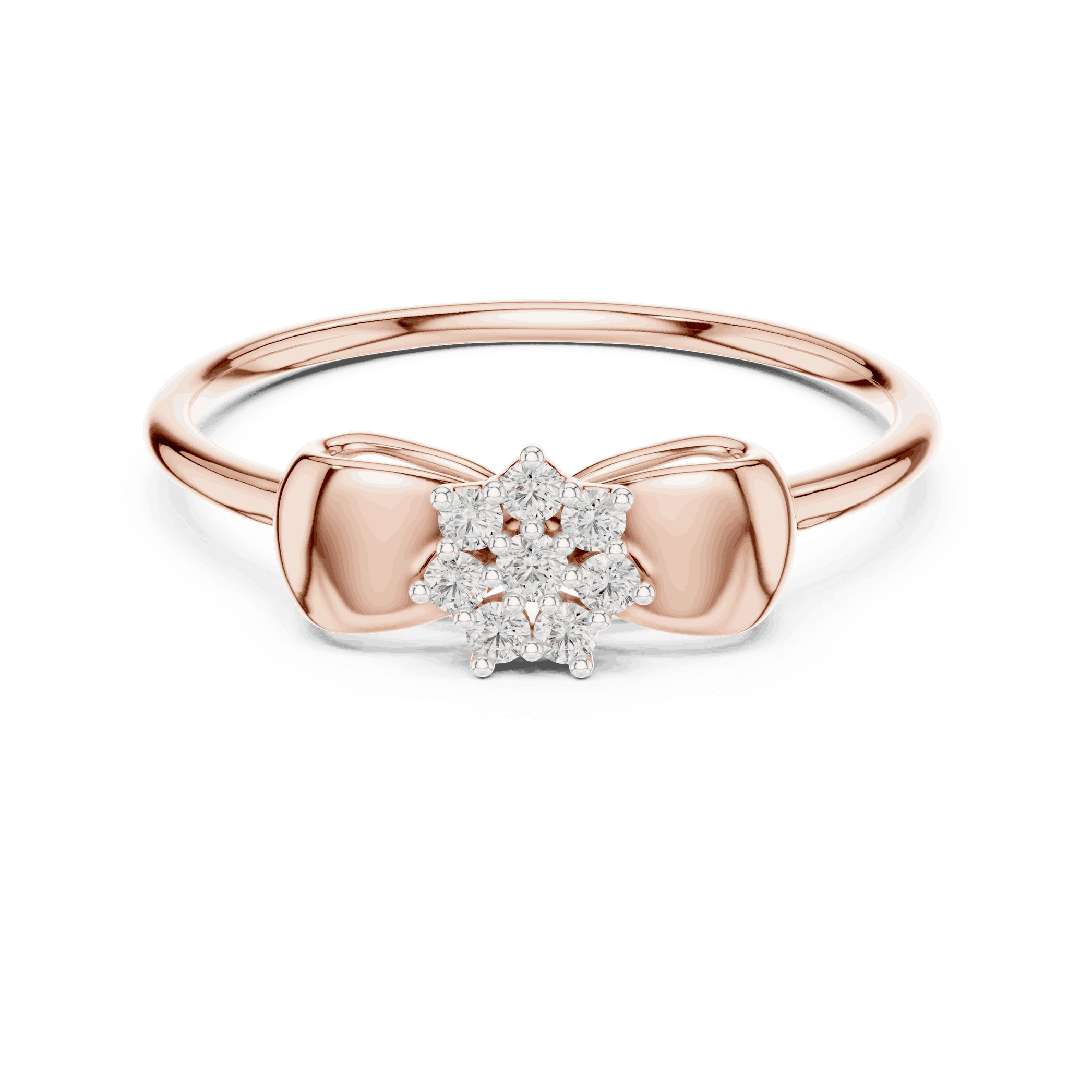 14K Rose Gold Diamond Ring featuring Flower Cluster Bow Knot style with Polished finish for women - Perfect Gift for Her - Front View