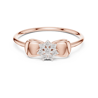 14K Rose Gold Diamond Ring featuring Flower Cluster Bow Knot style with Polished finish for women - Perfect Gift for Her - Front View