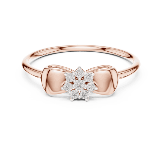 14K Rose Gold Diamond Ring featuring Flower Cluster Bow Knot style with Polished finish for women - Perfect Gift for Her - Front View