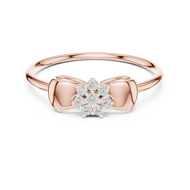 14K Rose Gold Diamond Ring featuring Flower Cluster Bow Knot style with Polished finish for women - Perfect Gift for Her - Front View