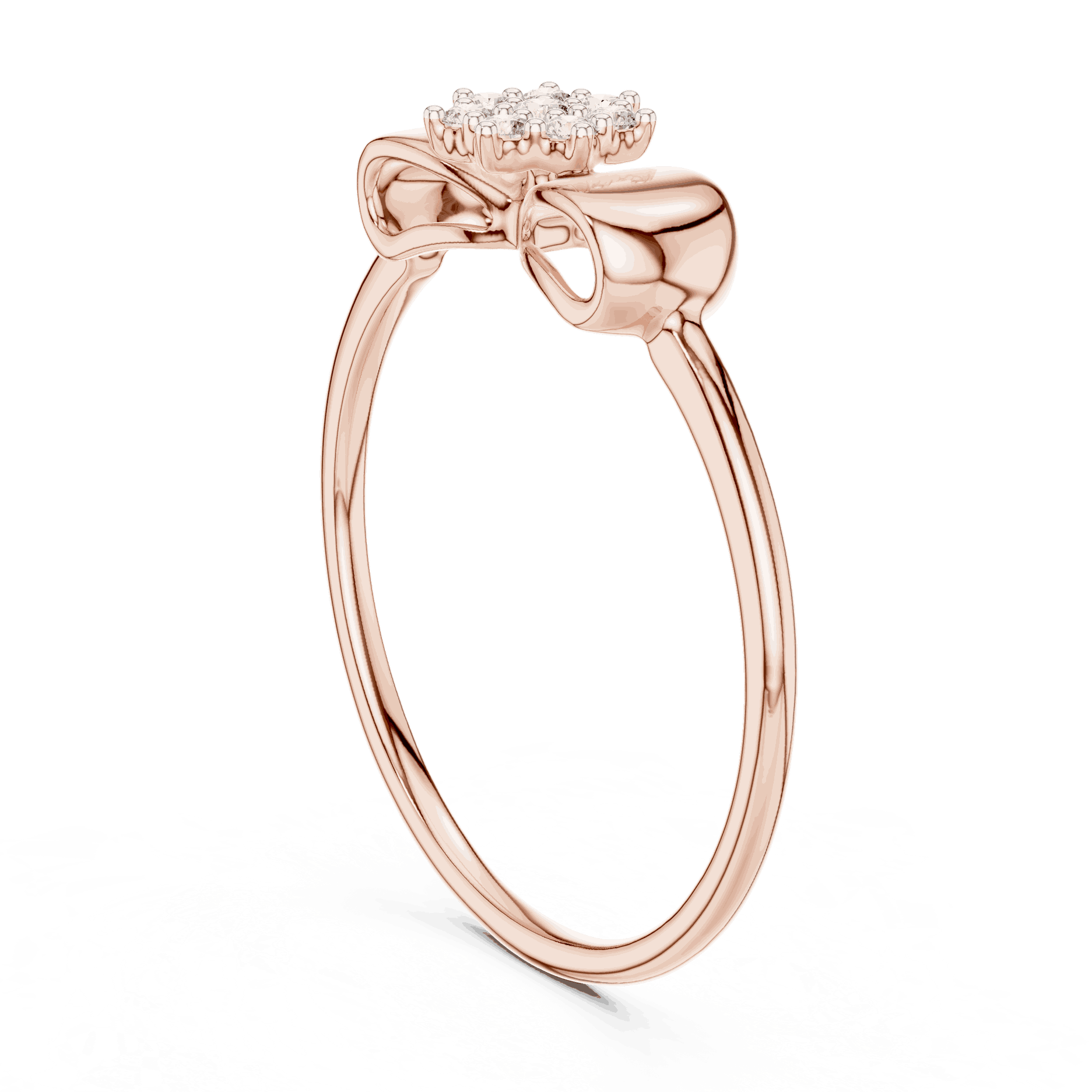 14K Rose Gold Diamond Ring featuring Flower Cluster Bow Knot style with Polished finish for women - Perfect Gift for Her - Side View