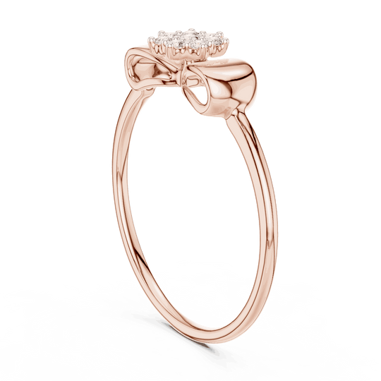 14K Rose Gold Diamond Ring featuring Flower Cluster Bow Knot style with Polished finish for women - Perfect Gift for Her - Side View