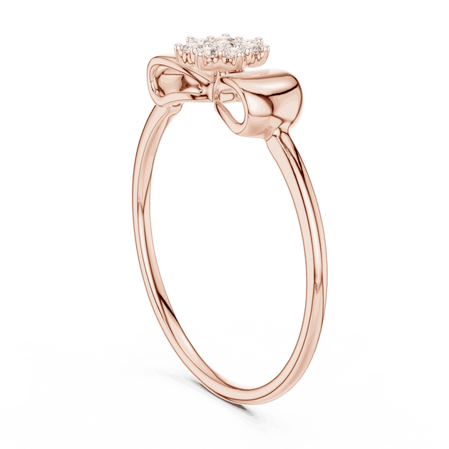 14K Rose Gold Diamond Ring featuring Flower Cluster Bow Knot style with Polished finish for women - Perfect Gift for Her - Side View