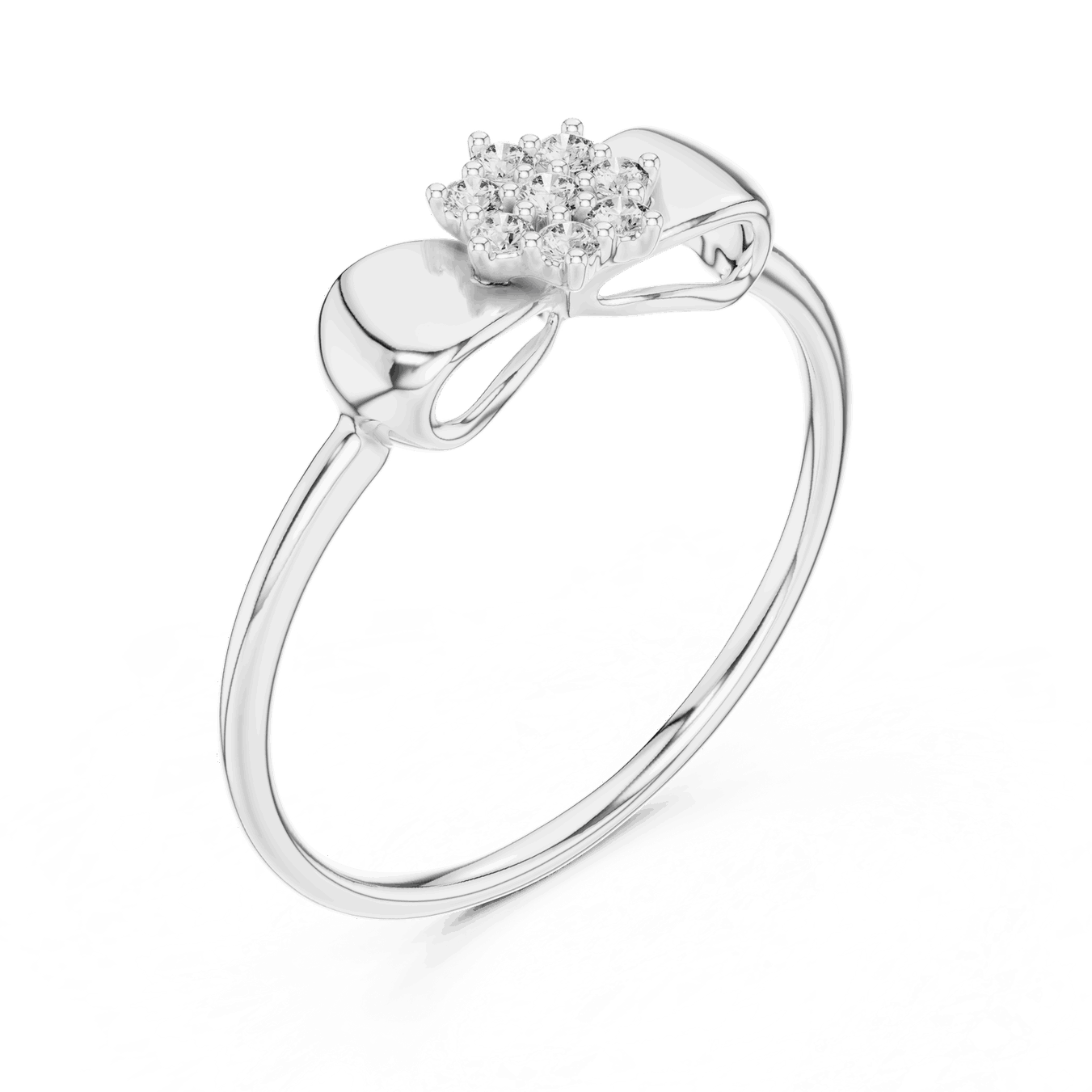 14K White Gold Diamond Ring featuring Flower Cluster Bow Knot style with Polished finish for women - Perfect Gift for Her - Angled View