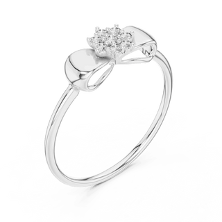 14K White Gold Diamond Ring featuring Flower Cluster Bow Knot style with Polished finish for women - Perfect Gift for Her - Angled View