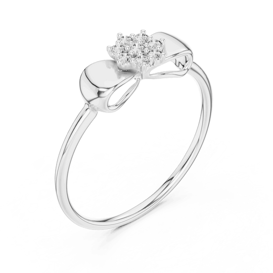 14K White Gold Diamond Ring featuring Flower Cluster Bow Knot style with Polished finish for women - Perfect Gift for Her - Angled View