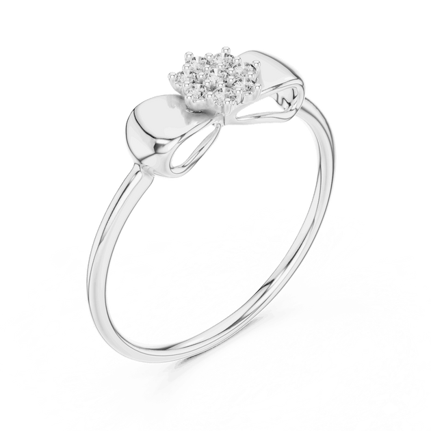 14K White Gold Diamond Ring featuring Flower Cluster Bow Knot style with Polished finish for women - Perfect Gift for Her - Angled View