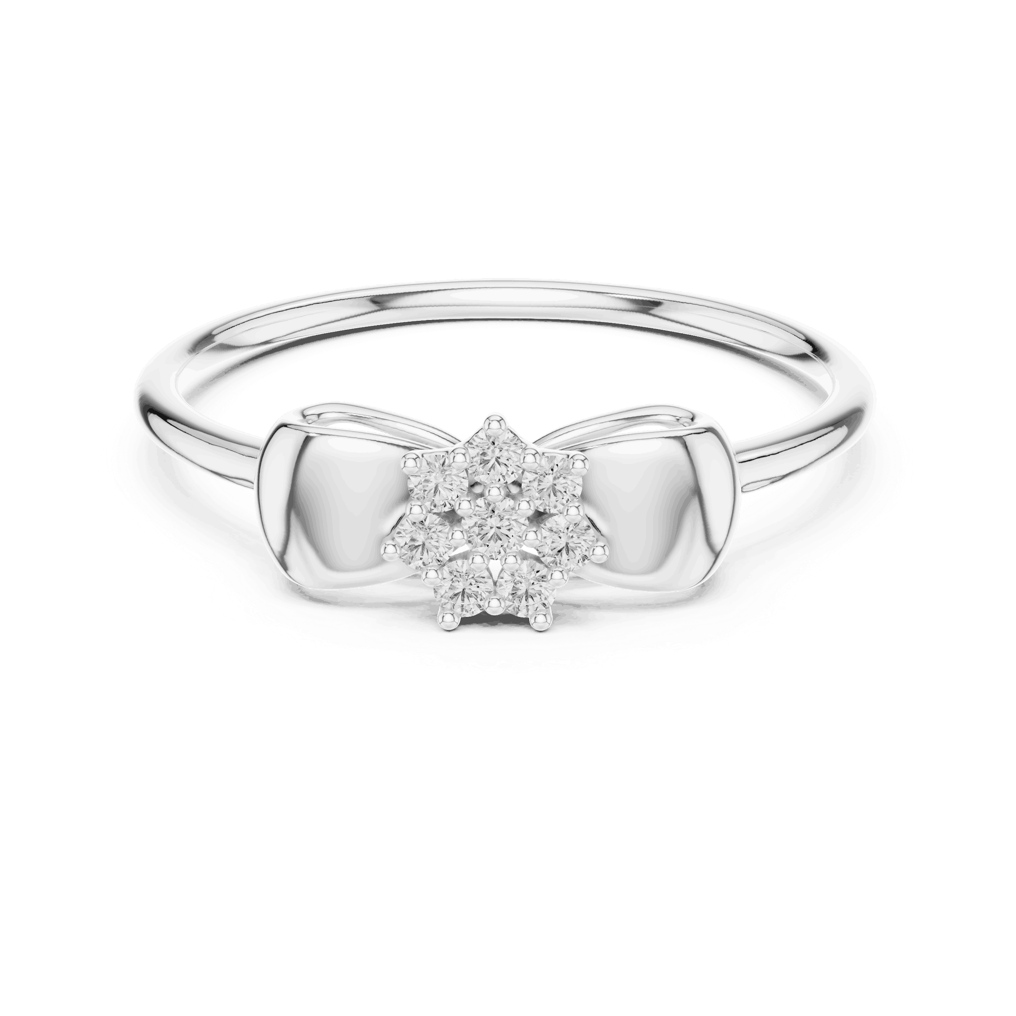 14K White Gold Diamond Ring featuring Flower Cluster Bow Knot style with Polished finish for women - Perfect Gift for Her - Front View