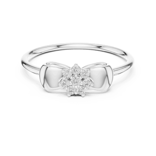 14K White Gold Diamond Ring featuring Flower Cluster Bow Knot style with Polished finish for women - Perfect Gift for Her - Front View