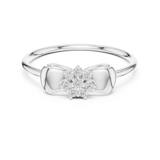 14K White Gold Diamond Ring featuring Flower Cluster Bow Knot style with Polished finish for women - Perfect Gift for Her - Front View