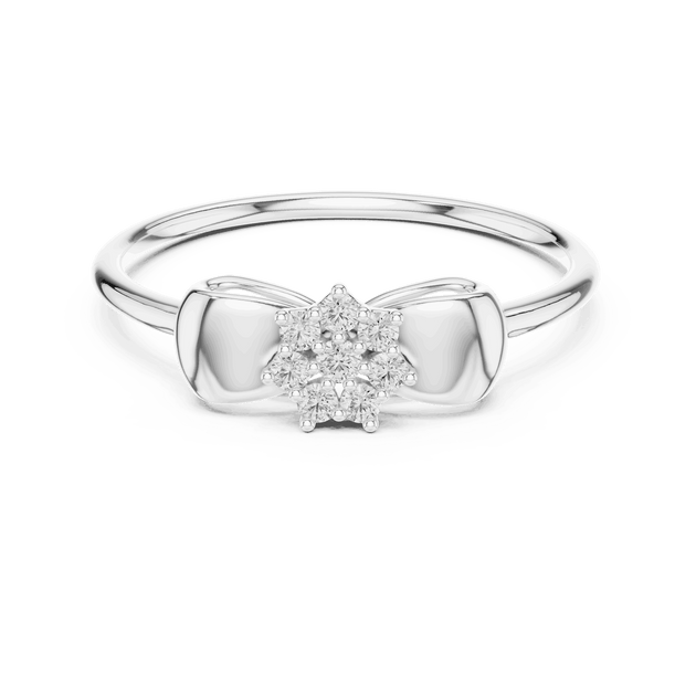 14K White Gold Diamond Ring featuring Flower Cluster Bow Knot style with Polished finish for women - Perfect Gift for Her - Front View