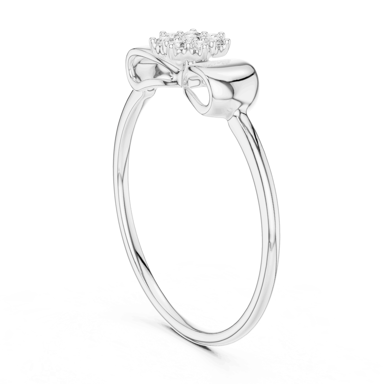 14K White Gold Diamond Ring featuring Flower Cluster Bow Knot style with Polished finish for women - Perfect Gift for Her - Side View