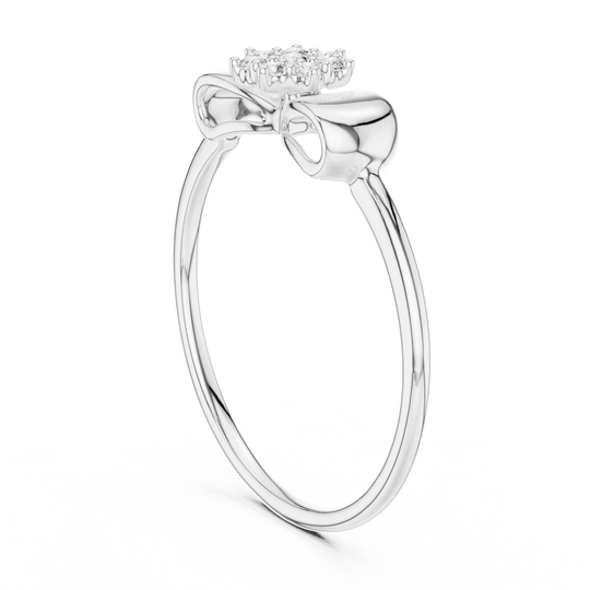 14K White Gold Diamond Ring featuring Flower Cluster Bow Knot style with Polished finish for women - Perfect Gift for Her - Side View
