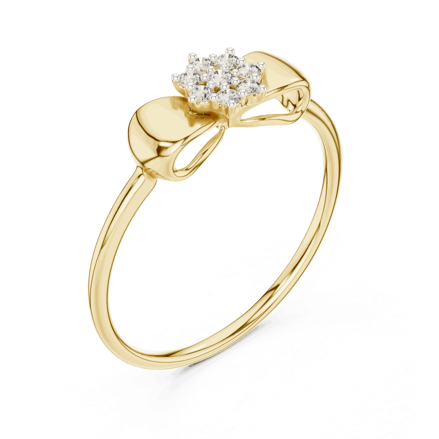 14K Yellow Gold Diamond Ring featuring Flower Cluster Bow Knot style with Polished finish for women - Perfect Gift for Her - Angled View