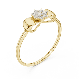 14K Yellow Gold Diamond Ring featuring Flower Cluster Bow Knot style with Polished finish for women - Perfect Gift for Her - Angled View