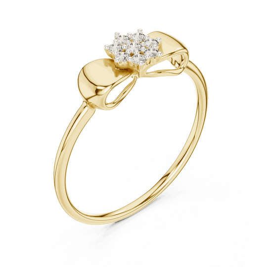 14K Yellow Gold Diamond Ring featuring Flower Cluster Bow Knot style with Polished finish for women - Perfect Gift for Her - Angled View