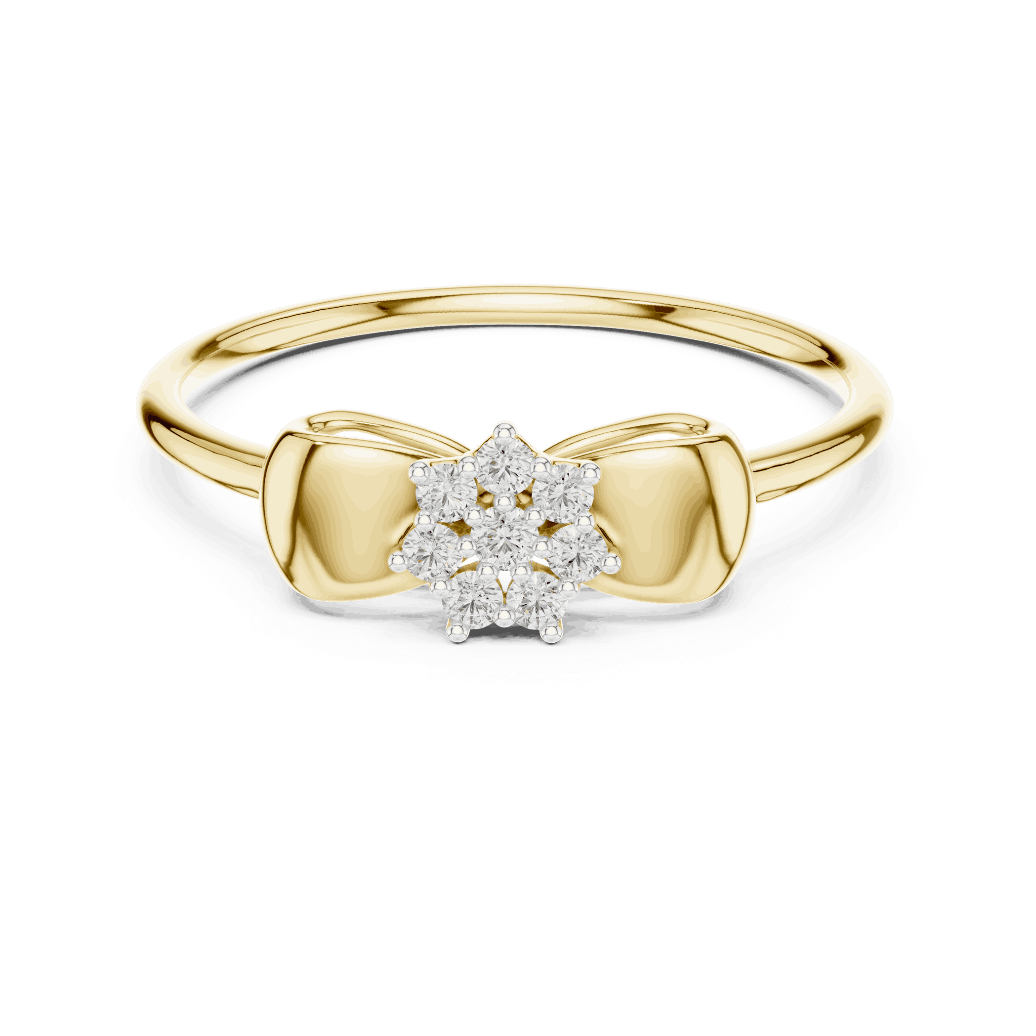 14K Yellow Gold Diamond Ring featuring Flower Cluster Bow Knot style with Polished finish for women - Perfect Gift for Her - Front View