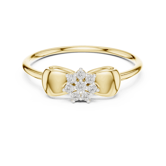 14K Yellow Gold Diamond Ring featuring Flower Cluster Bow Knot style with Polished finish for women - Perfect Gift for Her - Front View
