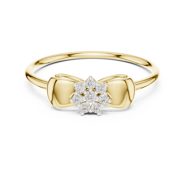 14K Yellow Gold Diamond Ring featuring Flower Cluster Bow Knot style with Polished finish for women - Perfect Gift for Her - Front View