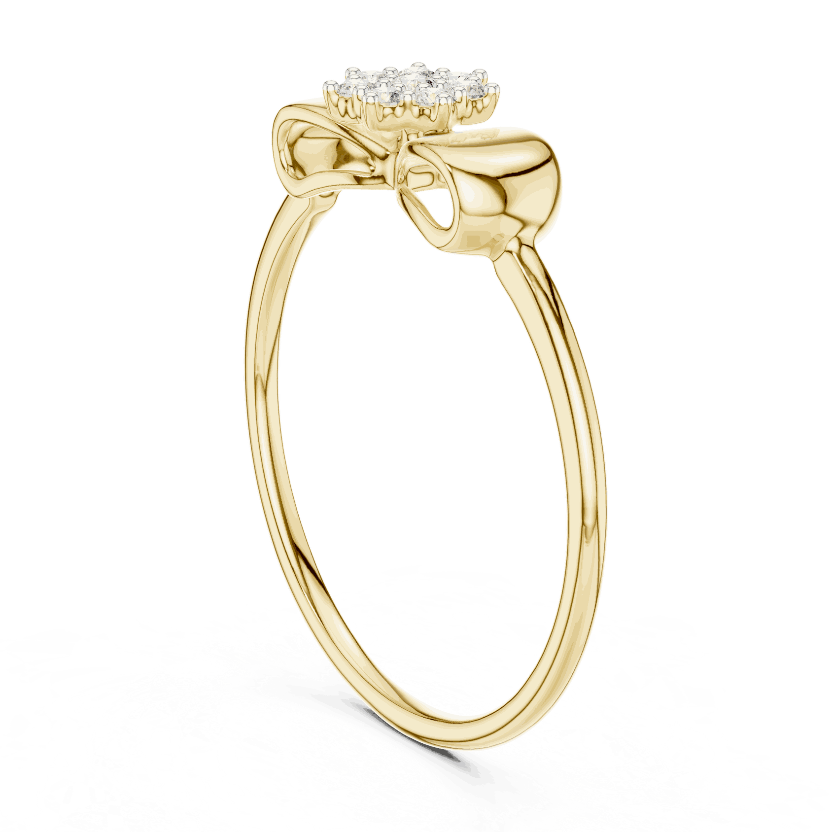 14K Yellow Gold Diamond Ring featuring Flower Cluster Bow Knot style with Polished finish for women - Perfect Gift for Her - Side View