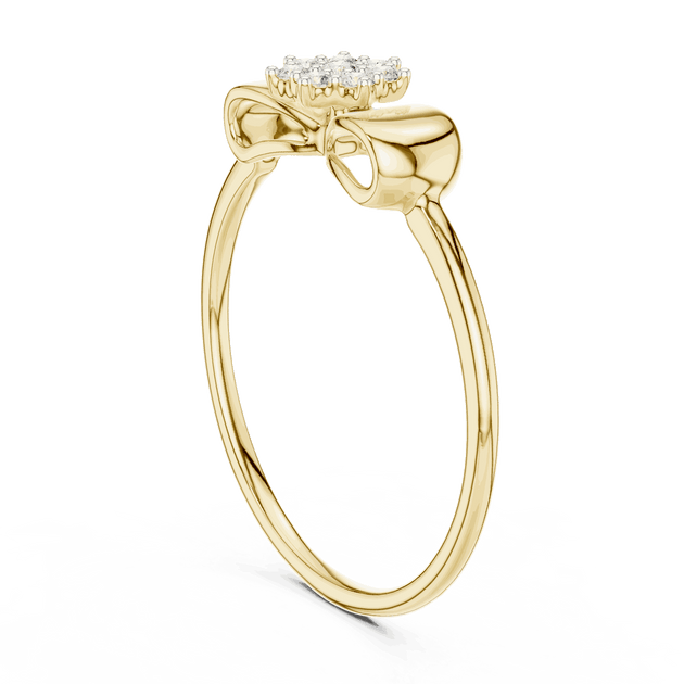 14K Yellow Gold Diamond Ring featuring Flower Cluster Bow Knot style with Polished finish for women - Perfect Gift for Her - Side View