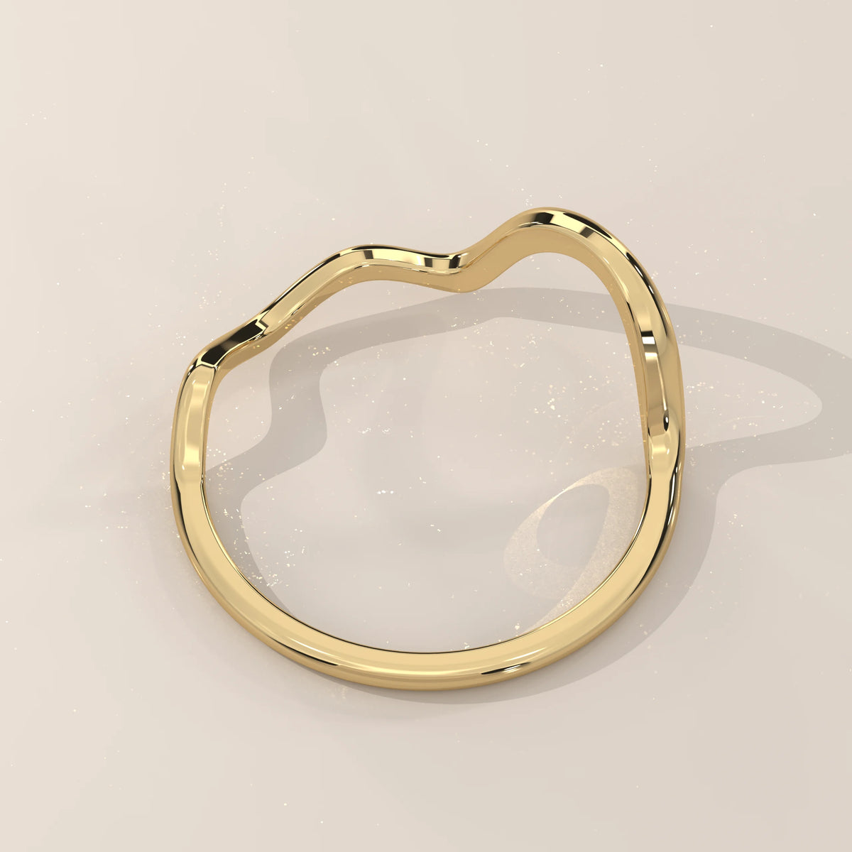 Freeform Wave Gold Ring with a Sculpted Open Curve, photographed head-on.