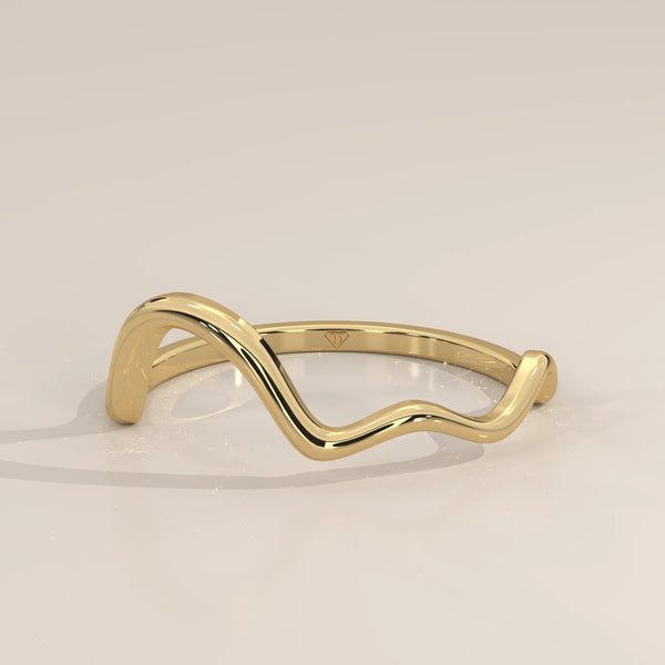 Freeform Wave Gold Ring with a Sculpted Open Curve, shown from the front.