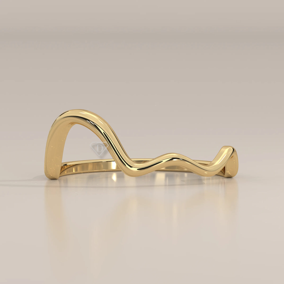 Freeform Wave Gold Ring with a Sculpted Open Curve, shown from the side.