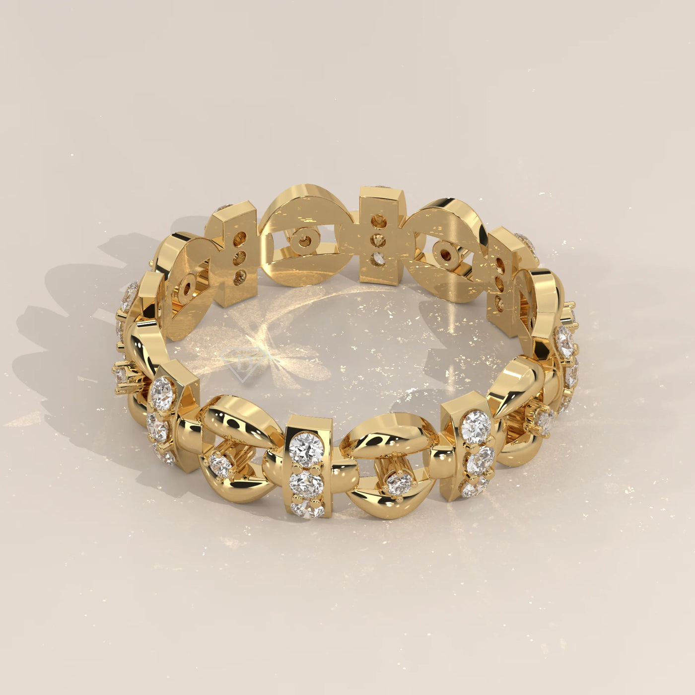 Angle View: Round Diamond Eternity Ring with Eternity Setting in Yellow Gold – Lab Grown – Driona Jewels