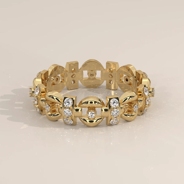 Three-Quarter View: Round Diamond Eternity Ring with Eternity Setting in Yellow Gold – Lab Grown – Driona Jewels