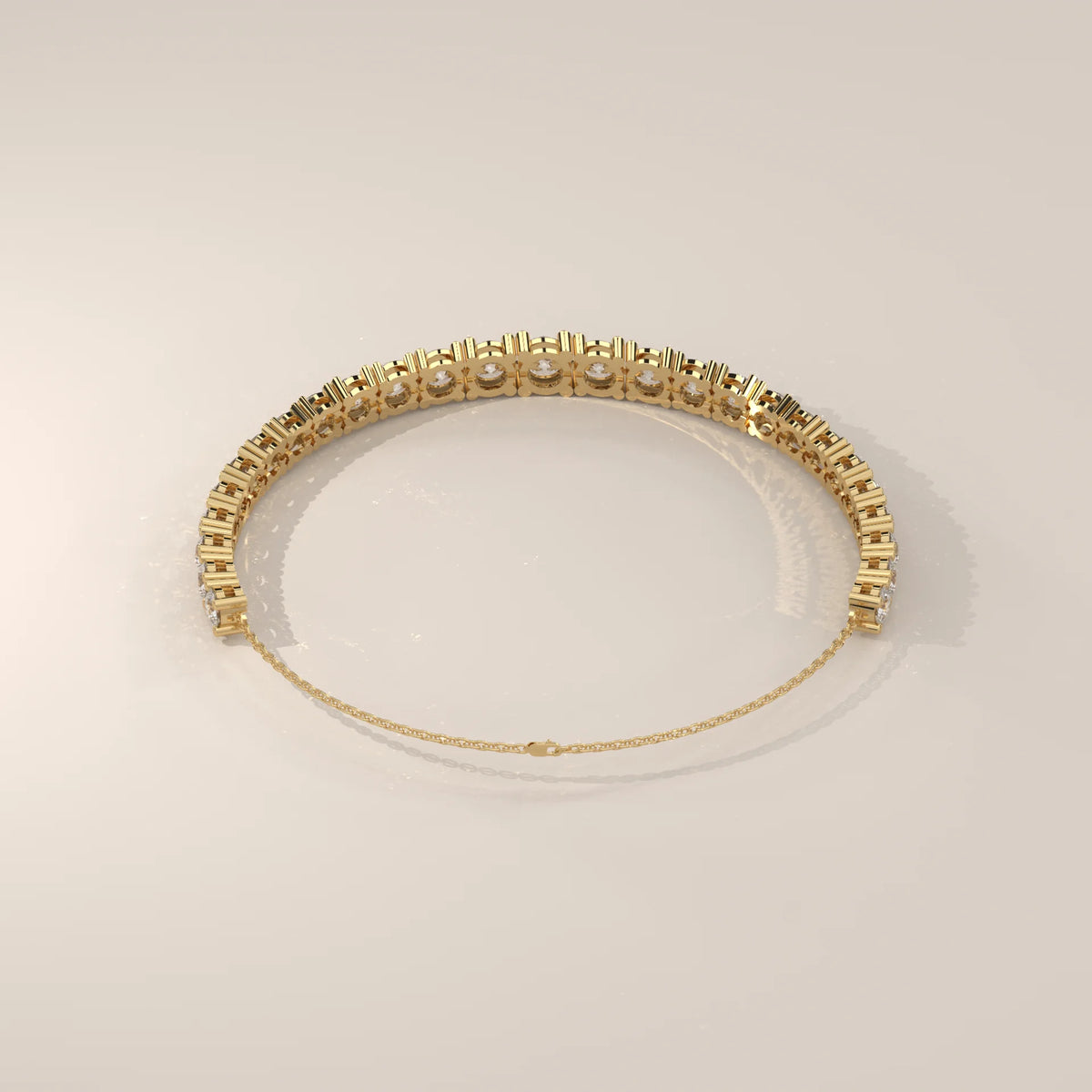 Graduated Round Lab Grown Diamond Half Tennis Chain Bracelet in yellow gold, shown at an angle.