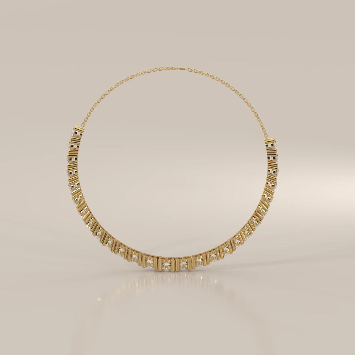 Graduated Round Lab Grown Diamond Half Tennis Chain Bracelet in yellow gold, photographed head-on.