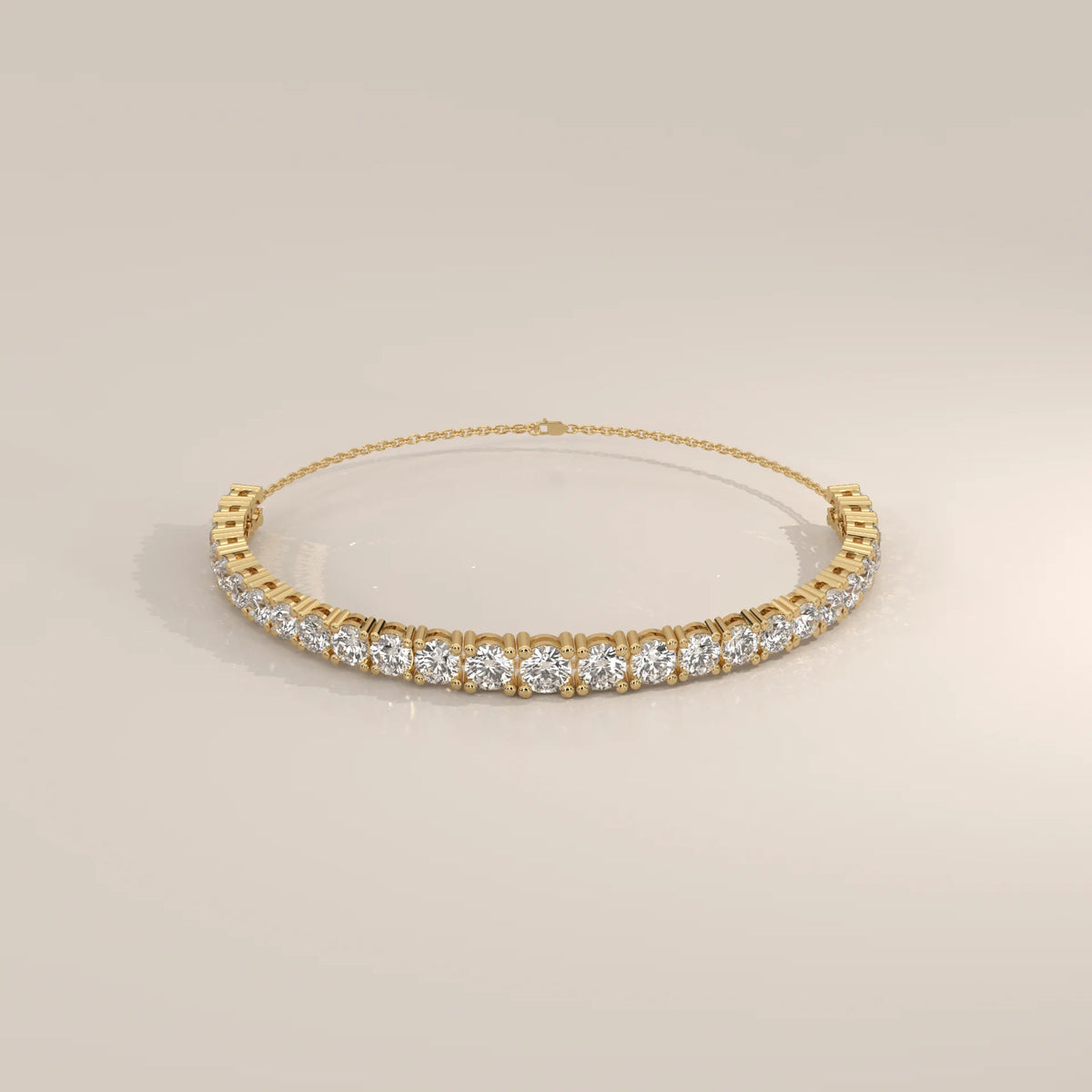 Graduated Round Lab Grown Diamond Half Tennis Chain Bracelet in yellow gold, shown from the front.