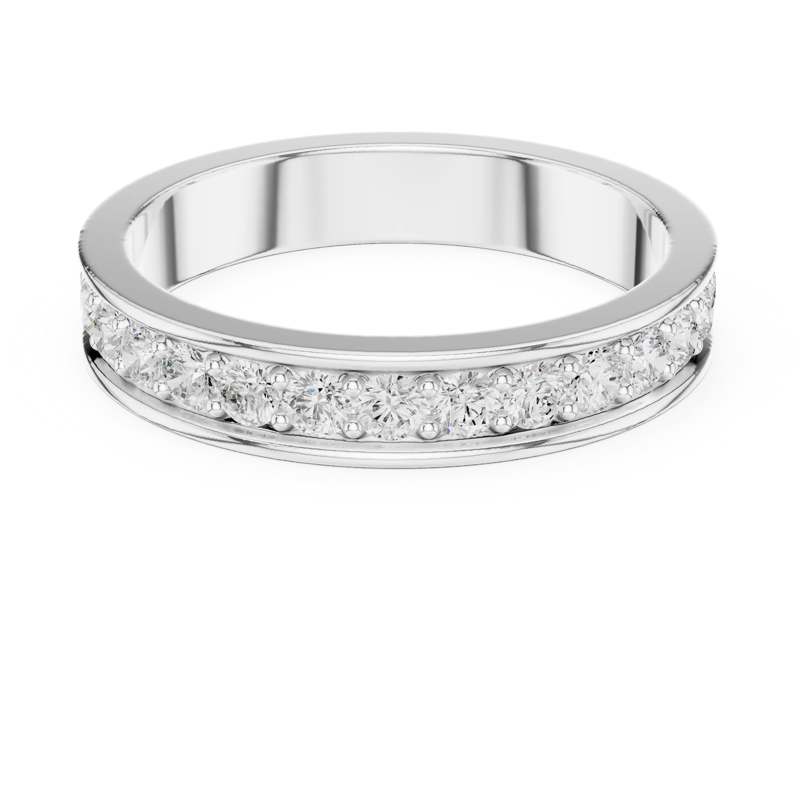 Angled view: Round Diamond Half Eternity Band with Pave Setting in 14K White Gold – Lab Grown – Driona Jewels
