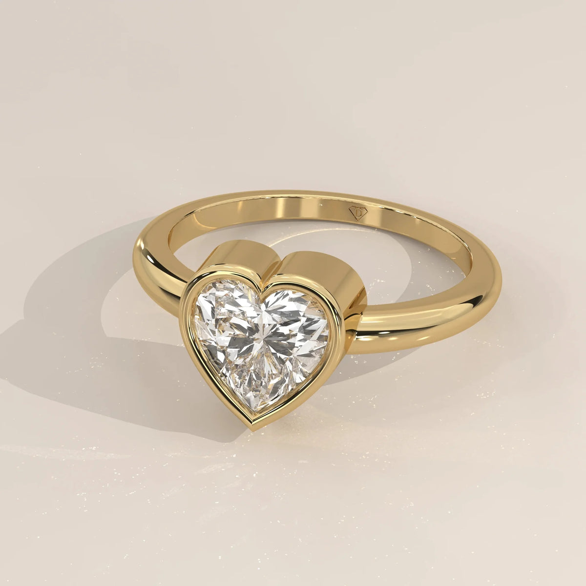Front View: Heart Diamond Ring with Bezel Setting in Yellow Gold – Lab Grown – Driona Jewels